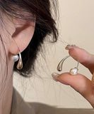 CIFEEO- Modern Gold Sterling Silver Overgild Pearl Hoop Earrings GH1050