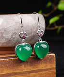 CIFEEO- Sterling Silver Inlaid Love Chalcedony Drop Earrings