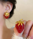 CIFEEO- Modern Red Sterling Silver Overgild Strawberries Crystal Stud Earrings ZZ021