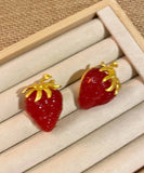 CIFEEO- Modern Red Sterling Silver Overgild Strawberries Crystal Stud Earrings ZZ021