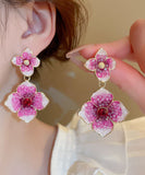 CIFEEO- Modern Rose Gradient Color Alloy Zircon Floral Drop Earrings GH1013