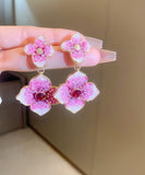 CIFEEO- Modern Rose Gradient Color Alloy Zircon Floral Drop Earrings GH1013