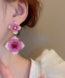 CIFEEO- Modern Rose Gradient Color Alloy Zircon Floral Drop Earrings GH1013