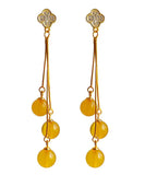 CIFEEO- Sterling Silver Overgild Inlaid Amber Beeswax Drop Earrings