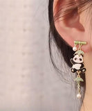 CIFEEO- Novelty Colorblock Metal Alloy Zircon Pearl Panda Bamboo Joint Tassel Drop Earrings KX1050