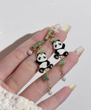 CIFEEO- Novelty Colorblock Metal Alloy Zircon Pearl Panda Bamboo Joint Tassel Drop Earrings KX1050