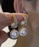 CIFEEO- Novelty Gold Copper Overgild Pearl Zircon Drop Earrings KX1038