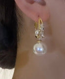 CIFEEO- Novelty Gold Copper Overgild Pearl Zircon Drop Earrings KX1038