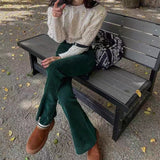 business casual outfits Autumn and Winter Retro Elastic High Waist Slim Micro Horn Corduroy Casual Trousers for Women