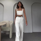 business casual outfits 2024 Summer Solid Color Square Collar Short Strap High Waist Trousers Temperament Suit Women