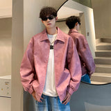 90s streetwear Perth American Retro Tie-Dyed Leather Jacket Youth Loose Cardigan Jacket 2024 Autumn Men's Leather Jacket