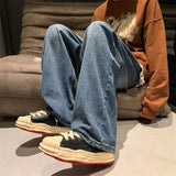 90s streetwear High Street American Wide-Leg Loose Jeans Men's Drop-down Vintage Washed Straight Hip Hop Youth Mop Long Pants