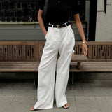 business casual outfits Pure White Trousers for Women 2024 Autumn and Winter High Waist Wide-Leg Pants Elegant Commuter Casual Trousers