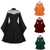 Buycifeeo dress to impress retro glamour E-Commerce New Halloween Black Queen Mesh Bell Sleeve Stitching Retro Dress 3067