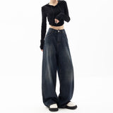 90s streetwear American Retro Street Wide-Leg Pants Design Sense Niche Blue Mopping Pants High Waist Loose High Waist Jeans for Women