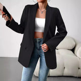 business casual outfits Middle East Long-Sleeved Women's Clothing Autumn and Winter Solid Color Lapel Small Suit Temperament Commuter Jacket