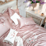 Cifeeo-Luxury White Pastoral Flower Embroidery Lyocell Eucalyptus Fiber Bedding Set, Queen, King Duvet Cover, Bed Sheet, Pillowcases