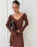 winter outfits men V-neck Long Sleeve Sexy Dress Knitted Skirt Autumn and Winter Short Skirt Bottoming A- line Ruffled Sweater Dress