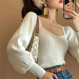 business casual outfits Women's High-Quality Thick French-Style Sweater Top New Retro Lantern Sleeve Slimming Bottoming Sweater