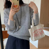 business casual outfits Korean Style Loose plus Size Sweater Women's Pullover round Neck Lazy Style Color Matching Long Sleeve Sweater Autumn and Winter Thickened