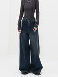 winter outfits men American-Style Retro Dark Straight Jeans Women's Spring plus Size Chubby Girl Loose Wide-Leg Trousers