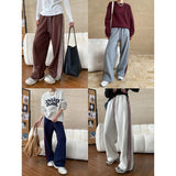 1980s fashion trends American Style Street Style Fashionable Side Striped Drawstring Elastic High Waist Fleece-lined Wide Leg Sports Pants 