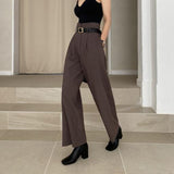 business casual outfits Chic Retro Lapel Loose Short One Button Suit Jacket + High Waist Long Wide Leg Suit Pants Suit