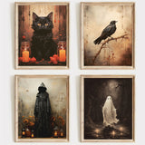 Buycifeeo autumn home Abstract Art Canvas Painting Gothic Crow Pumpkin Skull Mural Living Room Room Wall Decoration Halloween Decoration