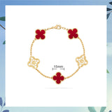 Cifeeo - Red Agate Clover Female Pork Belly White Shell Bracelets