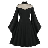 Buycifeeo dress to impress retro glamour E-Commerce New Halloween Black Queen Mesh Bell Sleeve Stitching Retro Dress 3067