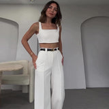 business casual outfits 2024 Summer Solid Color Square Collar Short Strap High Waist Trousers Temperament Suit Women