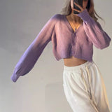 1980s fashion trends Short Knitted Cardigan Women's 2024 Autumn V-neck Solid Color Lantern Sleeve Sweater Women's Coat