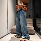 90s streetwear High Street American Wide-Leg Loose Jeans Men's Drop-down Vintage Washed Straight Hip Hop Youth Mop Long Pants