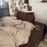 bedroom inspirations Mocha Chocolate Cotton Four-Piece Set Solid Color Mix and Match Simple Ins Style Pure Cotton Washed Cotton Bed Sheet Quilt Cover Bedding