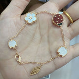 Cifeeo - Red Agate Clover Female Pork Belly White Shell Bracelets