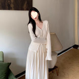 winter outfits men Fashion Suit Solid Color Knitted Cardigan Coat Women's Winter High Waist Pleated Long Skirt Two-Piece Set 2024