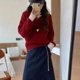 business casual outfits Korean Style Loose plus Size Sweater Women's Pullover round Neck Lazy Style Color Matching Long Sleeve Sweater Autumn and Winter Thickened