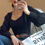 business casual outfits Women's High-Quality Thick French-Style Sweater Top New Retro Lantern Sleeve Slimming Bottoming Sweater