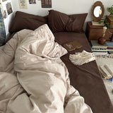 bedroom inspirations Mocha Chocolate Cotton Four-Piece Set Solid Color Mix and Match Simple Ins Style Pure Cotton Washed Cotton Bed Sheet Quilt Cover Bedding