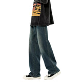 90s streetwear National Fashion Retro Blue Washed Jeans Men's Korean-Style Spring and Autumn Loose Washed Straight Wide-Leg Mop Pants