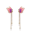 CIFEEO- Original Design Gradient Color Ancient Gold Pearl Butterfly Tassel Earrings GH1082