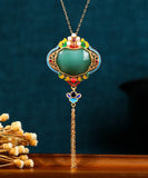 CIFEEO- Original Design Rainbow Copper Overgild Jade Pearl Enamel Safety Lock Tassel Pendant Necklace KX1070