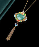 CIFEEO- Original Design Rainbow Copper Overgild Jade Pearl Enamel Safety Lock Tassel Pendant Necklace KX1070