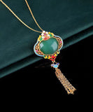 CIFEEO- Original Design Rainbow Copper Overgild Jade Pearl Enamel Safety Lock Tassel Pendant Necklace KX1070