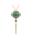 CIFEEO- Original Design Rainbow Copper Overgild Jade Pearl Enamel Safety Lock Tassel Pendant Necklace KX1070