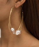 CIFEEO- Oversize Gold Multiple Layers Metal Pearl Hoop Earrings ZZ008