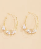 CIFEEO- Oversize Gold Multiple Layers Metal Pearl Hoop Earrings ZZ008