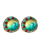 CIFEEO- Oversize Green Sterling Silver Alloy Zircon Round Coloured Glaze Stud Earrings KX1025