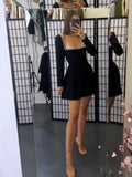 Cifeeo-back to school outfits Chic A line Square Neckline Black Short Party Dresses Homecoming Dresses BD2540
