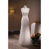 Cifeeo- Luxury Mermaid Sweetheart Tulle Sequin White Wedding Dresses With Removable Bownot B044